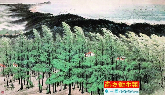 关山月《绿色长城》,中国画,143 .2x252cm,1974年,中国美术馆藏。