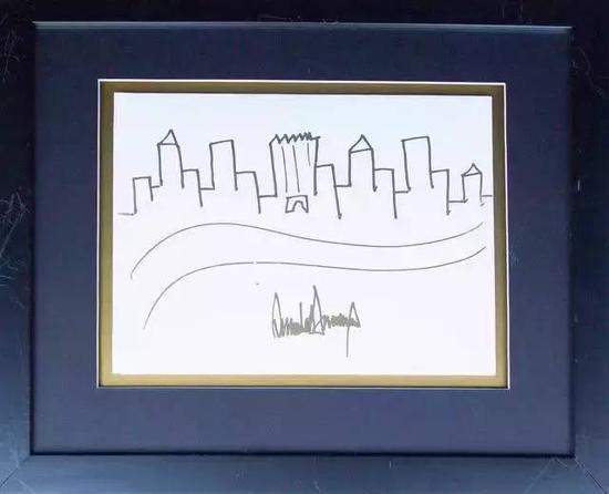  A sketch by Donald Trump showing the Manhattan skyline, which he drew for a charity event in 2005, was sold at auction for $29,184 on Thursday. Credit Nate D. Sanders Auctions