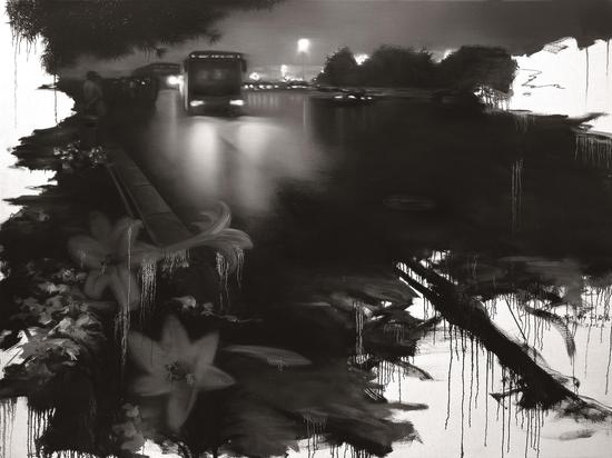 刘芯涛《溃夜2008-14#》，布面油画，200×150cm，2008