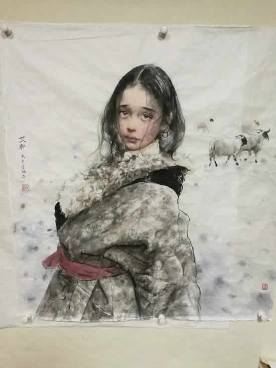 安曲村的初冬,水墨,六尺对开