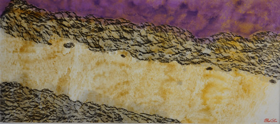 《康定风情-城郊的康定河风景2》,纸本设色,2017年,69cm×23cm