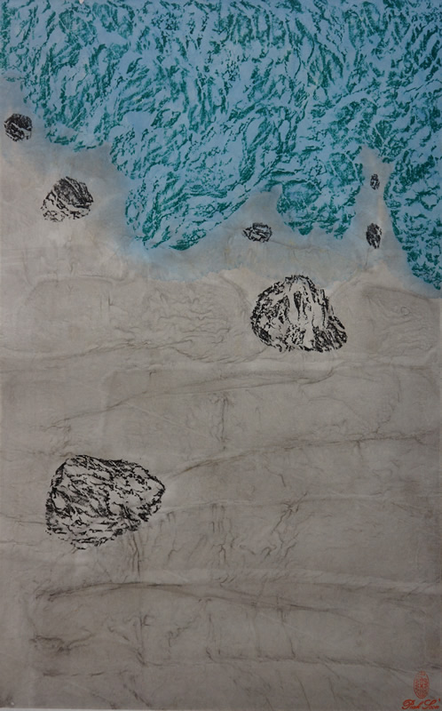 《康定风情-折多河沿岸风光1》,纸本设色,2017年,34cm×45cm