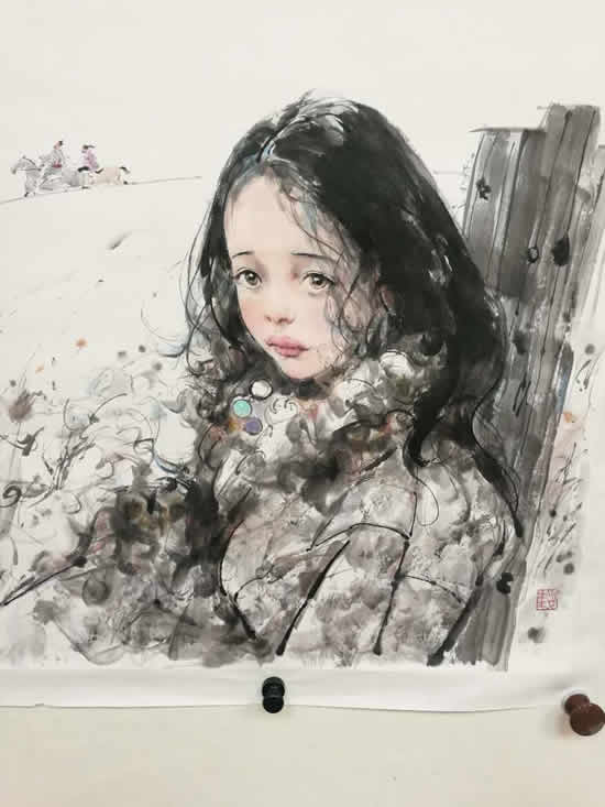 荒原悄寂,水墨,四尺对开