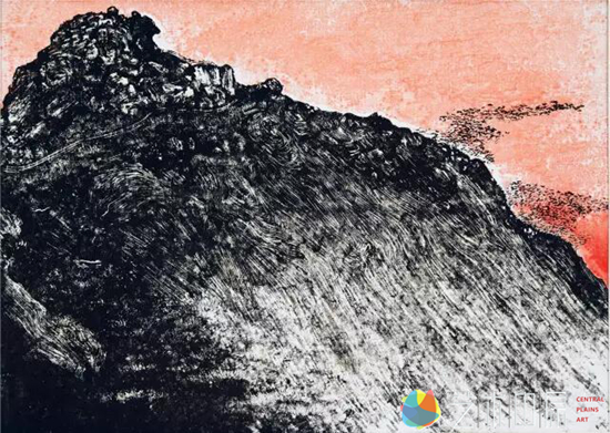 沙清泉《鸡公山报晓峰》28.3×33.3cm 

　　1982年  套色木刻