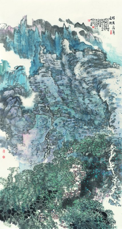 踏溪飞瀑远眺 98X183cm