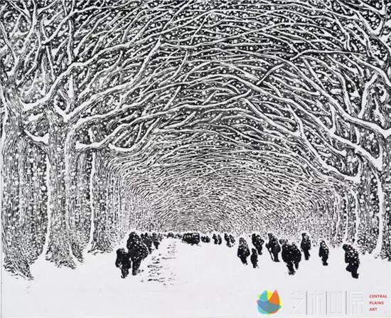沙清泉《绿城飞雪》20×24.7cm
1983年 黑白木刻