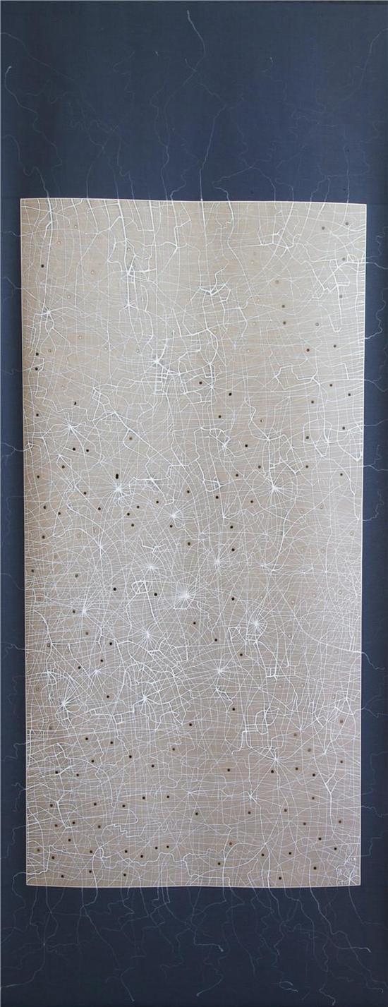 张庭群-《2011.8.7》-200x80cm-宣纸,绢,丙烯,毛笔,卷轴-2011