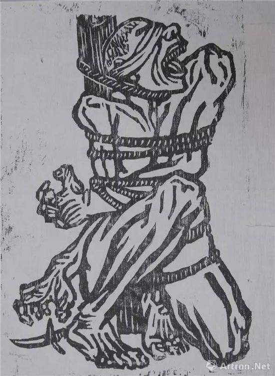 李桦《怒吼吧，中国！》版画 20x15cm 1935年 华茂美术馆藏