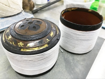 漆奁盒用棉绳加固
