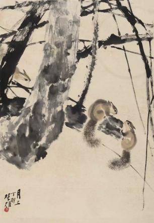 方楚雄 松鼠图 镜片 设色纸本 68×47cm