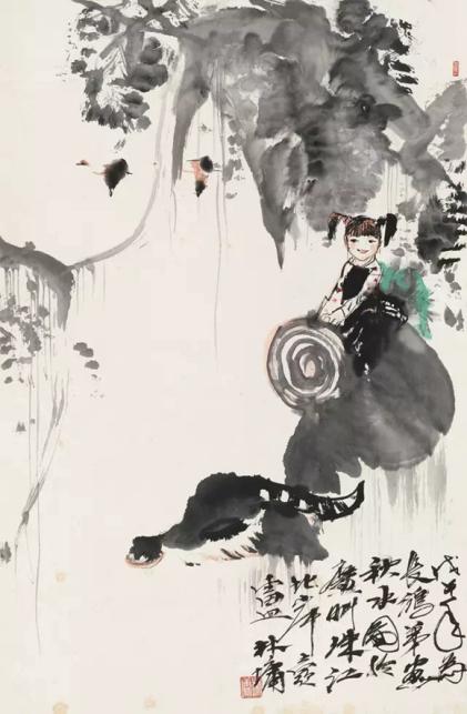 林墉 秋水图 立轴 设色纸本 68×45cm