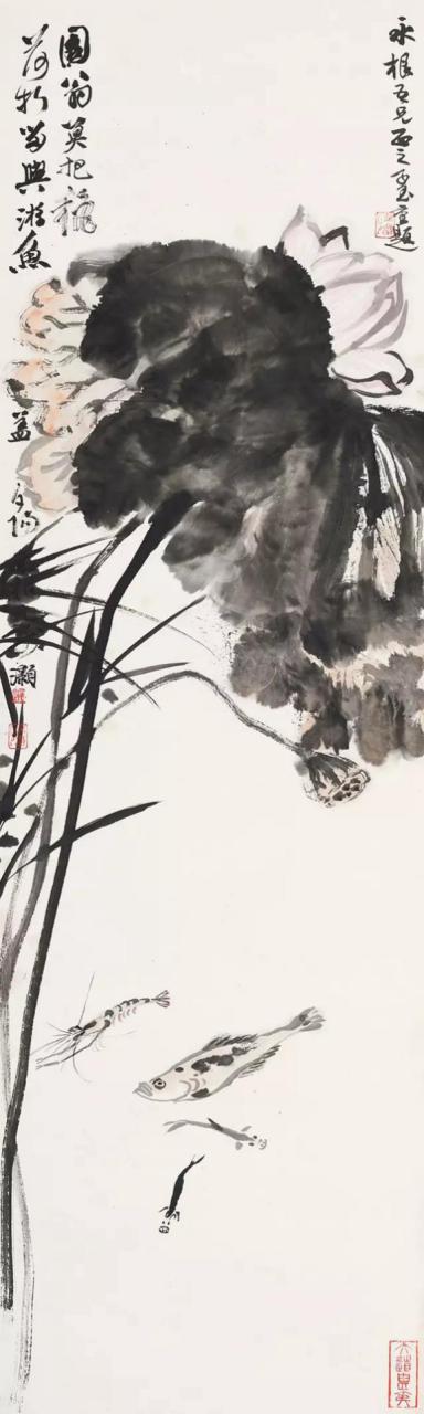 吴灏 荷花  立轴 设色纸本  125×37cm