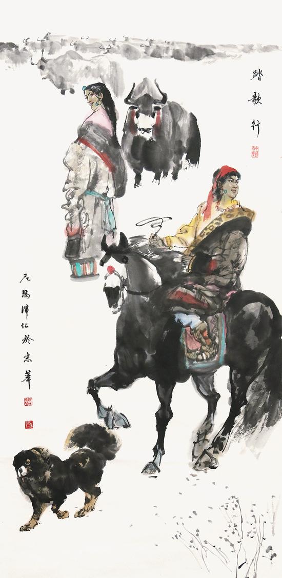 踏歌行-尼玛泽仁137×67cm-纸本水墨