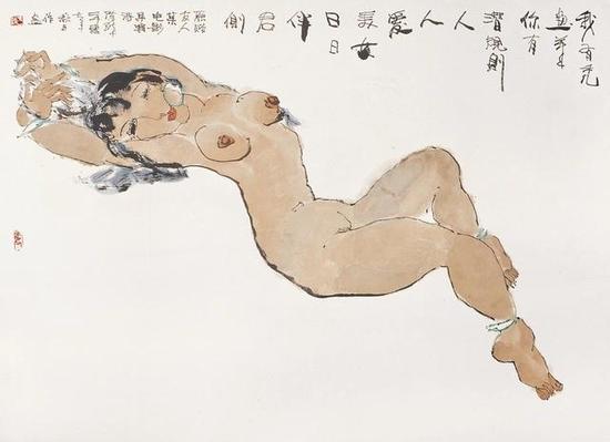 陈醉爱美图 2007 68x96cm  我有秃画笔，你有潜规则。人人爱美女，日日伴君侧。