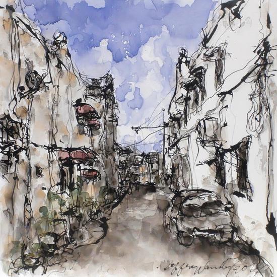 　　Maya Gallery from Singapore, Jeffrey Wandly, Street Scene III, Georgetown, Penang, Ink and acrylic on canvas, 100 x 100cm, 2016