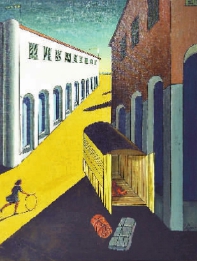 一条街的神秘与忧郁：推铁环的小女孩（布面油画）乔治·德·基里科罗马卡洛·比洛蒂博物馆藏