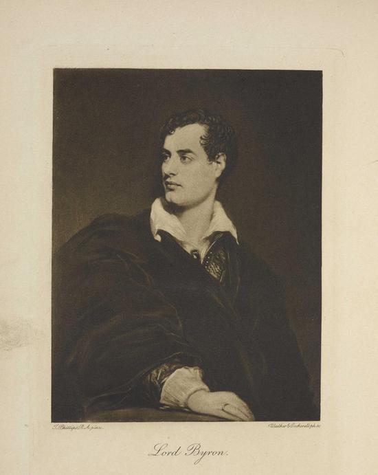 Portrait of Lord Byron, by Walker & Cockerell, after Thomas Phillips
拜伦勋爵肖像(沃克 & 科克雷尔翻拍托马斯·菲利普斯所绘肖像) © British Library Board