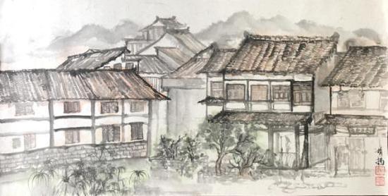 苍坡写生 33×66cm