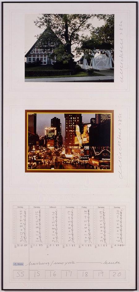 　　《日历上拼贴照片》（collage with photos on calendar pages,labeled） 汉纳·道波温（Hanne Darboven）