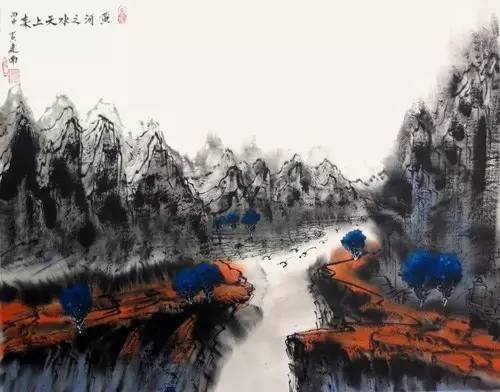 黄建南国画·丙烯综合材料《黄河之水天上来》78x62cm