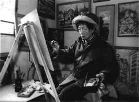 1986年7月李青萍在江陵县福利院作画