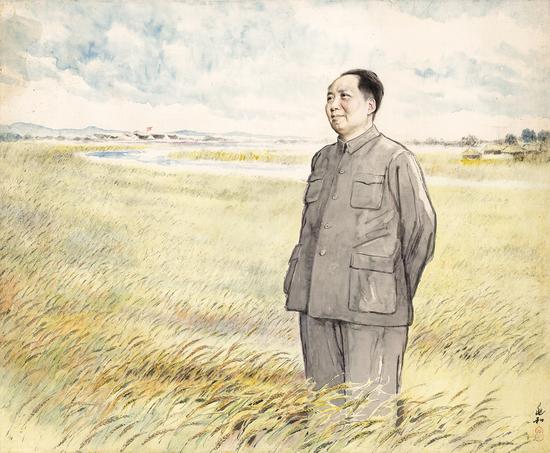 蒋兆和 毛主席在麦田 57X72cm,1954年