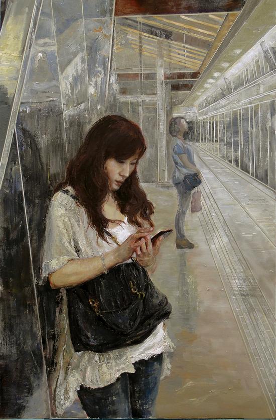 李谦谦 首班车  2013年 布面油画 75x120cm