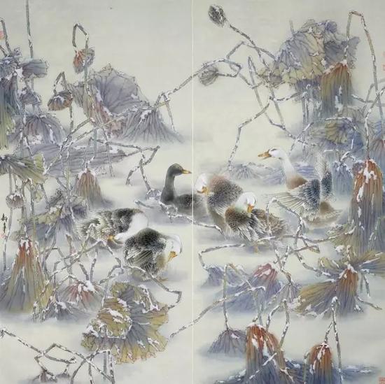 江南雪 纸本设色 136×136cm