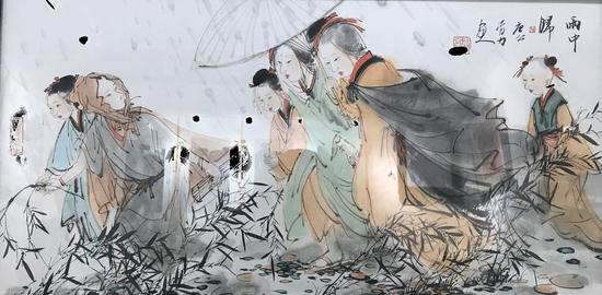 著名画家 唐勇力《雨中归》