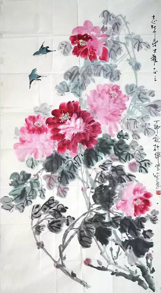 邱应昌《牡丹》 尺寸：150×80cm