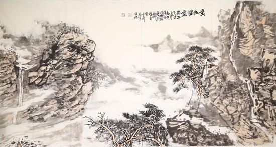 周胜荣《黄岳烟云》136×68cm