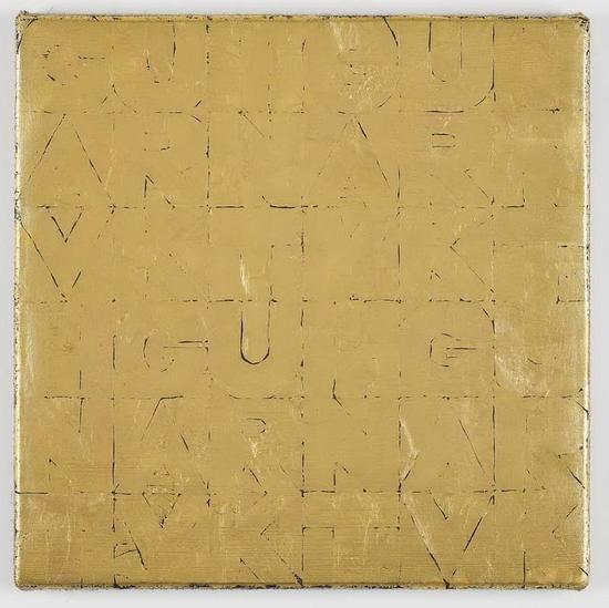 加文?特克(Gavin Turk),Small Gold SenzaTitolo,2012。画布上隐约可见的字母正是画家本人的名字。
