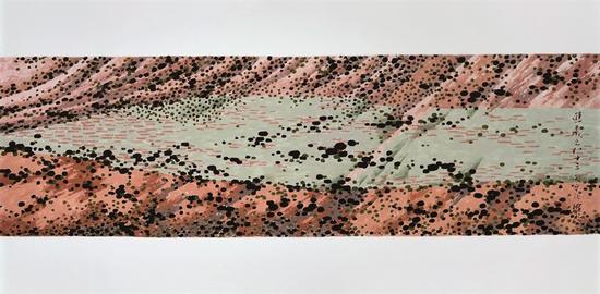 龚循明《进藏之八十三》100x40cm 陶瓷釉上粉彩