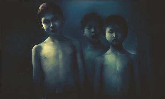 忧郁的孩子 Blue Children 布面油画 Oil on Canvas 300x500cm 2012 何晋渭 He Jinwei_