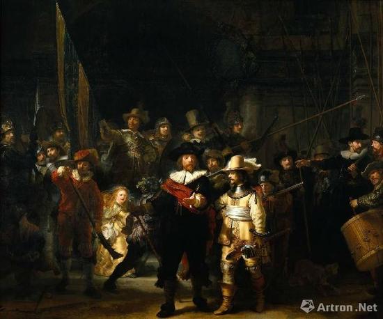 《夜巡》 伦勃朗(Rembrandt) 1642年 363×437cm 荷兰阿姆斯特丹国立博物馆