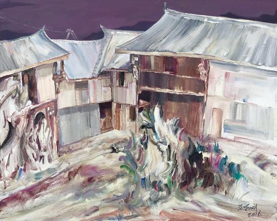 老院子,55X45CM,布面丙烯油画,2016年,王朝刚