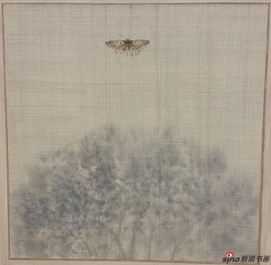 何兮作品-窗外 天空（7） 52.5x52.5cm  绢本水墨 2017