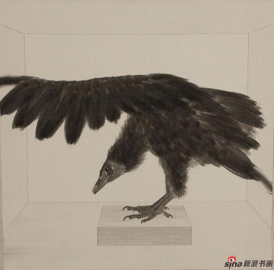 何兮作品-死者对生者无动于衷(3)54x54cm 绢本水墨 2017