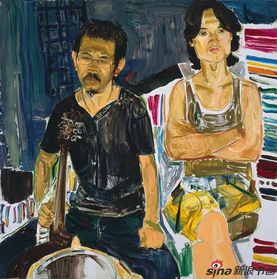 戴士和《文山刘刚和他的朋友》布面油画 100x100cm 2015年