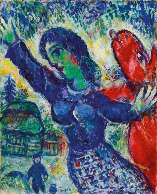 马克夏卡尔 《蓝衣女与红驴》1969年 油彩 画布41 x 33cm
