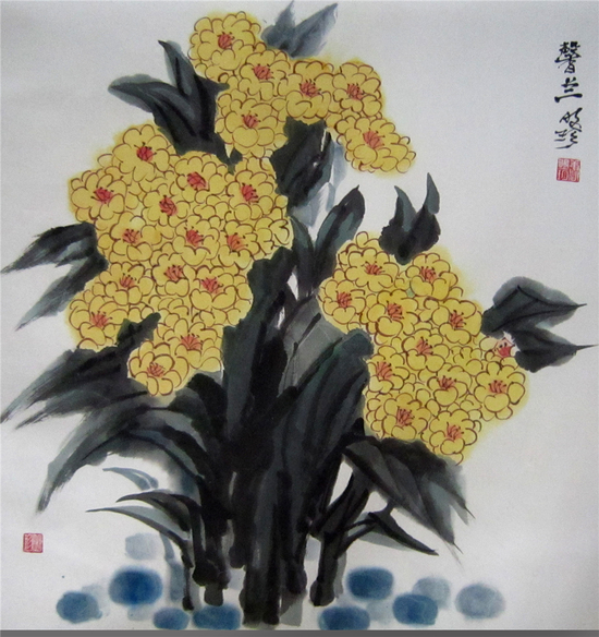 中国画  馨兰  68×68cm