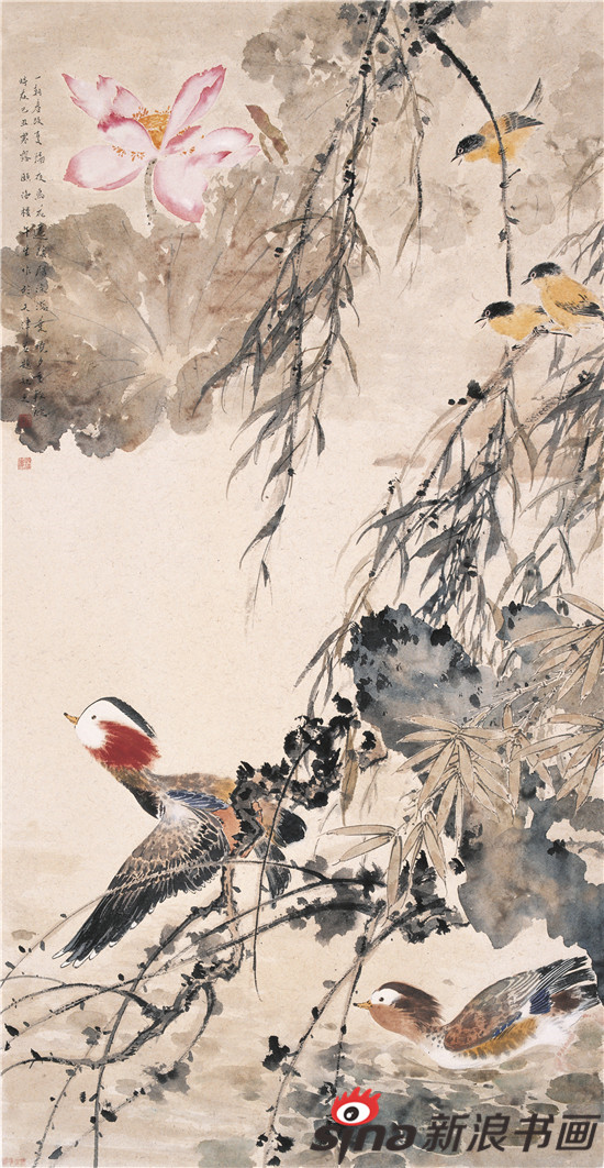 《荷塘禽戏》68cm×136cm 2009年