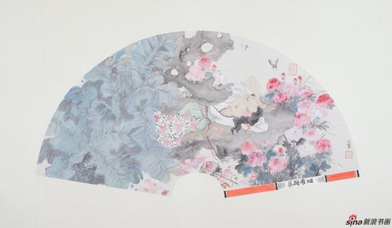 马小娟作品-红楼梦金陵十二钗 湘云醉花 90x48cm 2017年