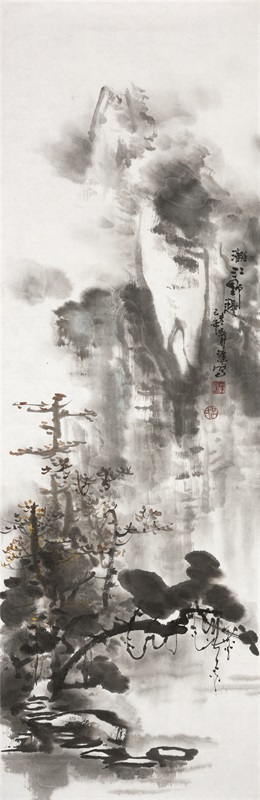 吕静溪《漓江野趣》107×35cm 纸本水墨 2015