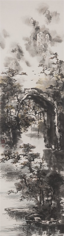 吕静溪《玉龙河畔》175×48cm纸本水墨 2015