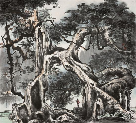 吕静溪《漓江古榕》97×107cm 纸本水墨2008 