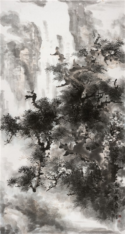 吕静溪《松风雨泉》180×97cm 纸本水墨 2017