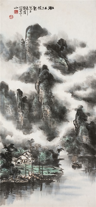 吕静溪《漓江帆影》97×45cm 纸本水墨 2008 