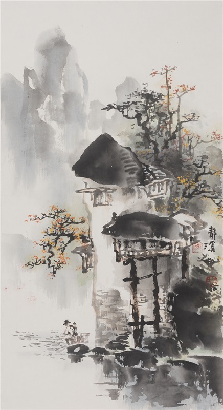 吕静溪 《秋沐 》69×37cm 纸本水墨 2017