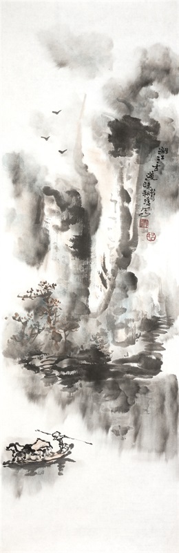 吕静溪《漓江古道》107×35cm纸本水墨 2015